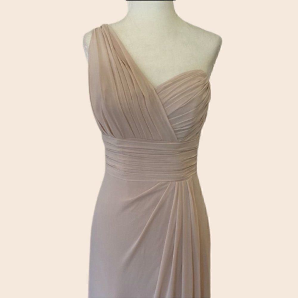 Watters & Watters Bare Pink / Nude Ruched Maxi Gown Size 2 - Picture 5 of 13